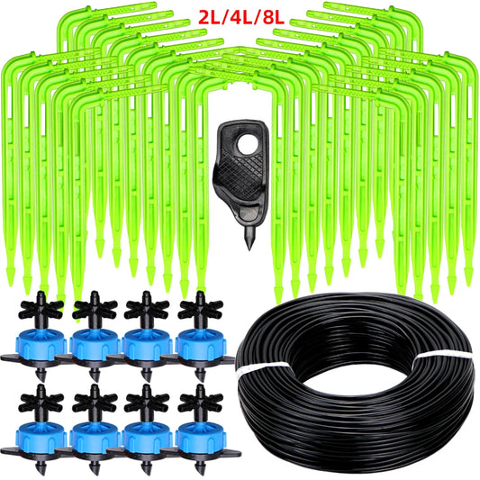 MUCIAKIE Garden Drip Irrigation Kit Micro Watering Elbow Drippers System for Greenhouse Pot Plants 1/8'' 3/5mm Hose Set 2/4 Ways