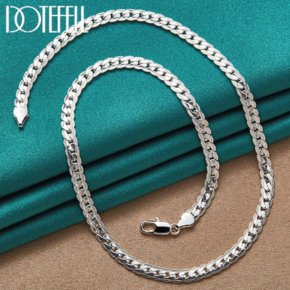 DOTEFFIL 925 Sterling Silver 6mm Side Chain 16/18/20/22/24 Inch Necklace for Woman Men Wedding Engagement Jewelry