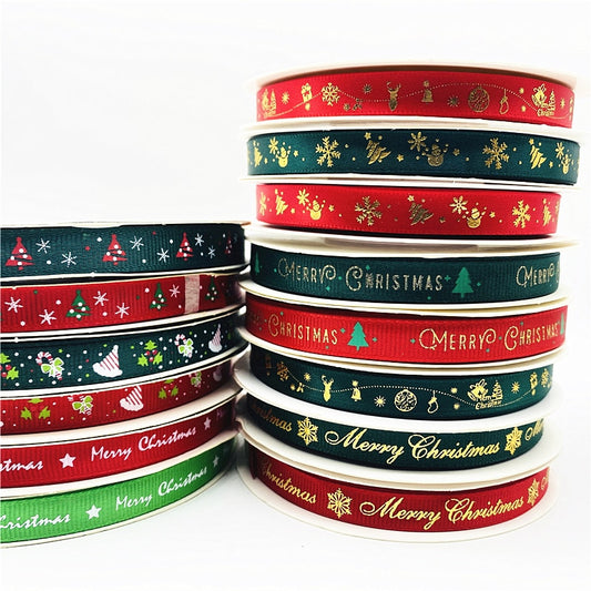 25yards/Roll 10mm Christmas Ribbon Printed Christmas Polyester Ribbon for Handmade Design Christmas