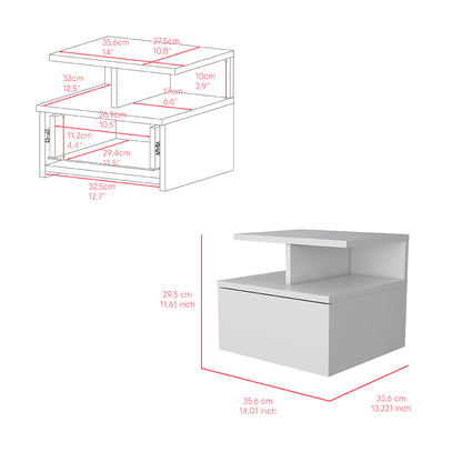 Nightstand Floating Flopini with 1-Drawer and Shelves -White