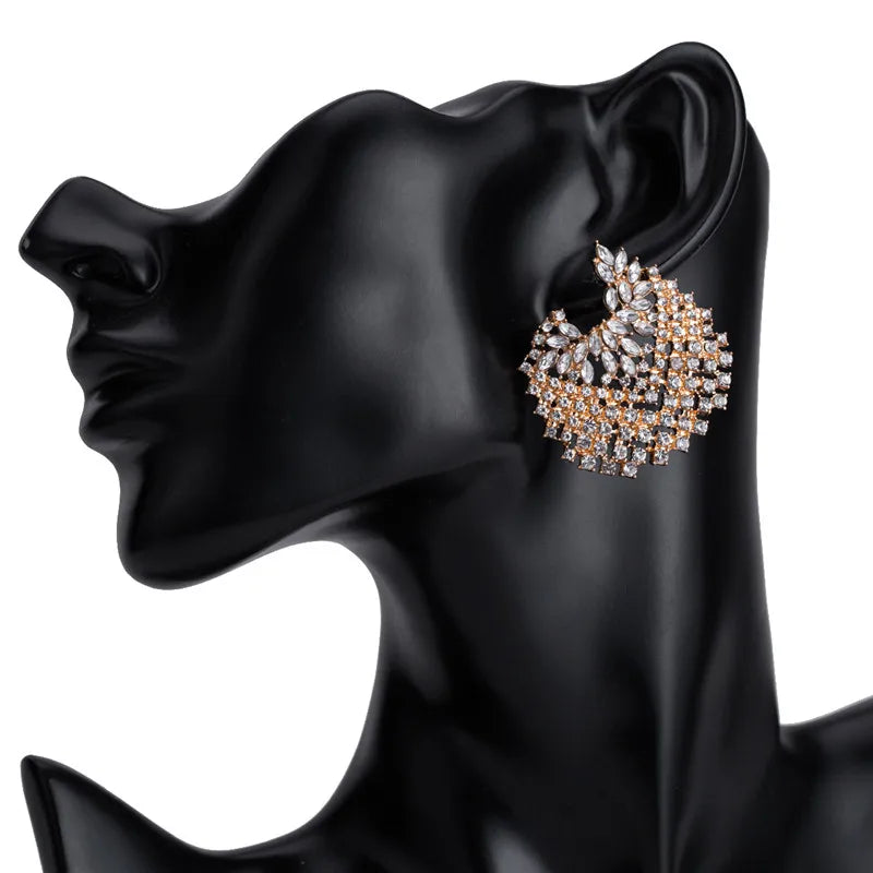 Ahmed Fashion Bohemian Full Rhinestone Gold Silver Shell Stud Earring Ring for Women New Trend Statement Wedding Jewelry