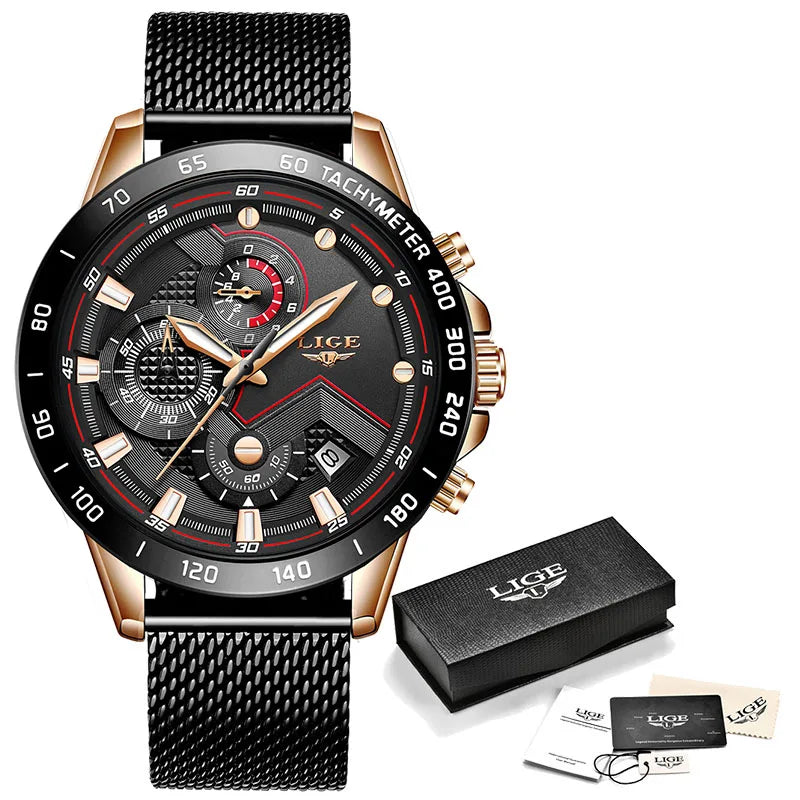 2022 LIGE New Blue Fashion Business Clock Mens Watches Top Brand Luxury All Steel Waterproof Quartz Gold Watch Relogio Masculino