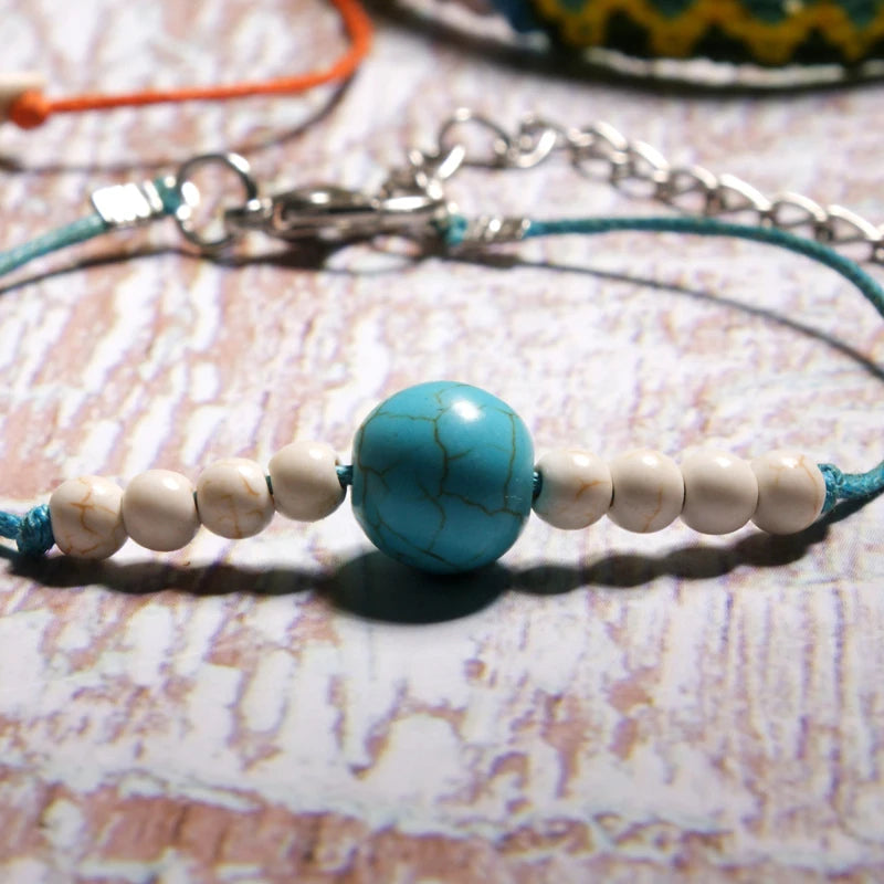 MOON GIRL Handmade Weave Bobo Lotus Anklet Set Fashion Starfish 4 Pieces Bohemian Chic Summer Bracelet Ankle for Women