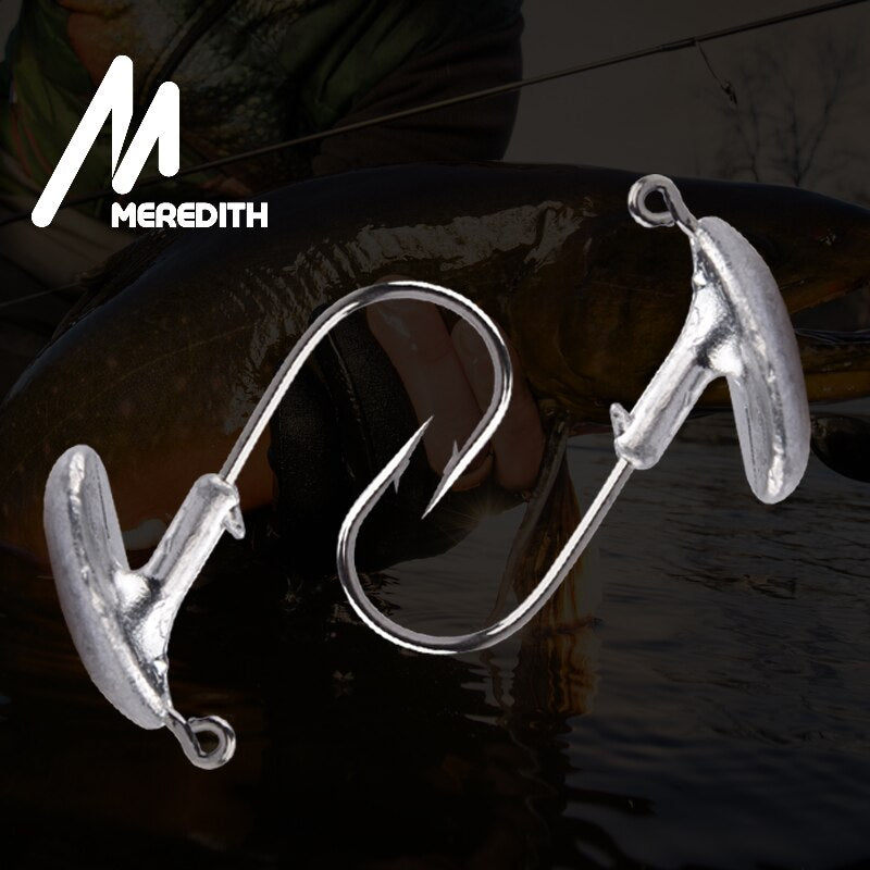 MEREDITH 10PCS Blood Slot Jig Head Tumbler Head Fishing Hook 3.5g 5g 7g 10g 14g for Soft Lure Carbon Steel