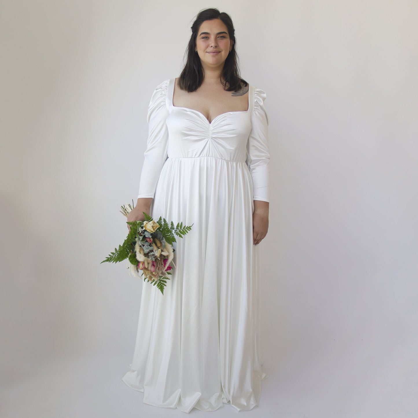 Ivory Sweetheart Wedding Dress With Puffy Sleeves #1341