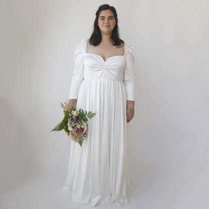 Ivory Sweetheart Wedding Dress With Puffy Sleeves #1341