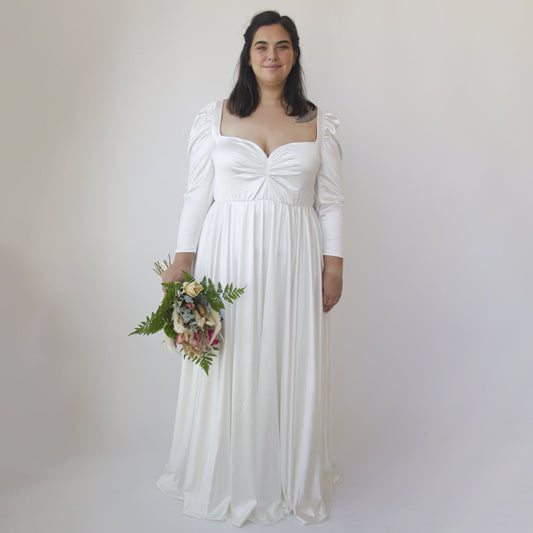 Ivory Sweetheart Wedding Dress With Puffy Sleeves #1341
