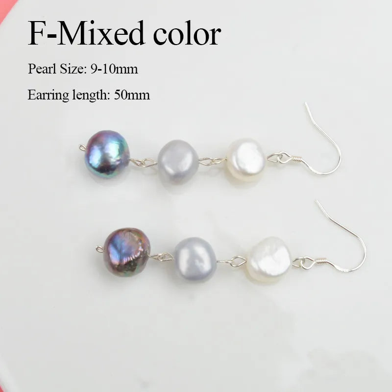ASHIQI Natural Freshwater Pearl Earrings Real 925 Sterling Silver Long Korean Earrings for Women Big Baroque Pearl Jewelry