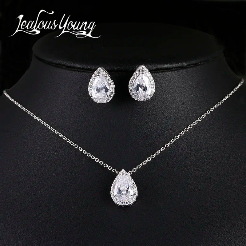 Nigerian Water Drop Cubic Zirconia Wedding Jewelry Sets Inlay Luxury Crystal Bridal Jewelry Set for Bridesmaids AS099