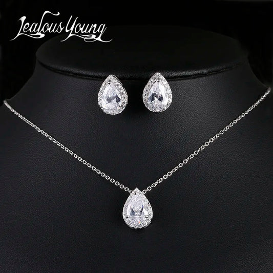 Nigerian Water Drop Cubic Zirconia Wedding Jewelry Sets Inlay Luxury Crystal Bridal Jewelry Set for Bridesmaids AS099