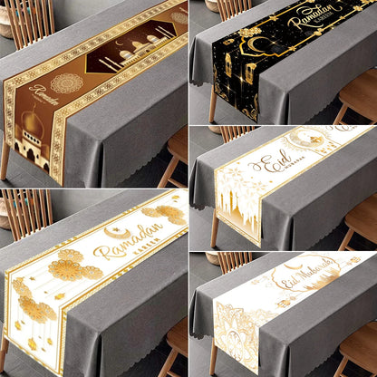 Ramadan Decor Table Runner EID Mubarak Decoration 2024 for Home Tablecloth Ramadan Kareem Islamic Muslim Party Eid Al Adha