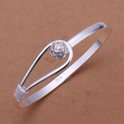 925 Silver Color Exquisite Luxury Gorgeous Fashion Wedding Women Lady Bracelet Bangle Charm Stamped  Nice Birthday