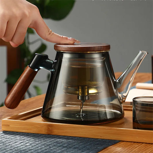 Easy One Click Tea Separation Filtration Glass Teapots With Wood Handle 850ml Te