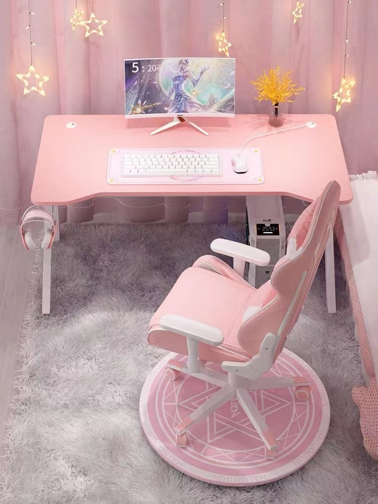 Pink Gaming Desk Girls Study Desk Laptop Table Computer Table White Live Gamer Home Live Desk Bedroom Desktop Gamer Desk
