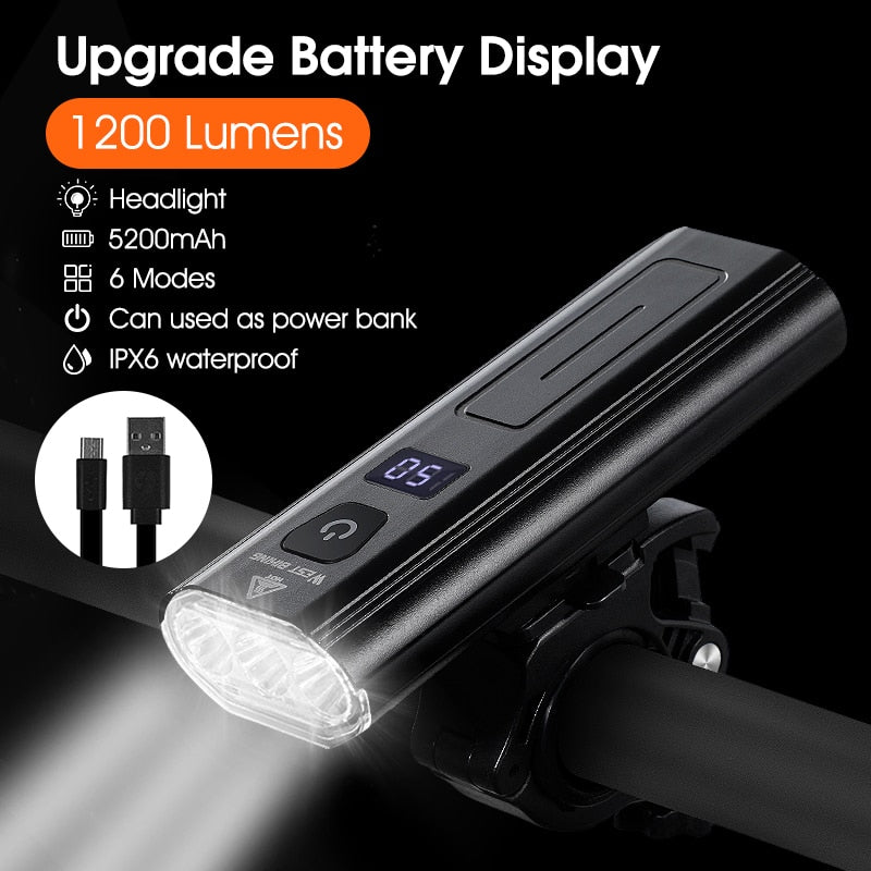 WEST BIKING Bike Front Light Induction Bicycle Bright Light USB Charging Flashlight Cycling Waterproof Torch Bike Headlight