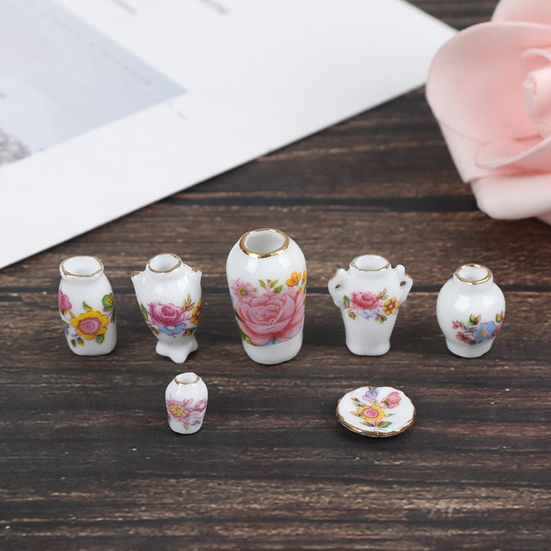 1/2/3/5/7/9pcs/Set Dollhouse Mini Ceramic Porcelain Vase Accessories Doll House Miniatures 1:12 Accessories Decorative Miniature