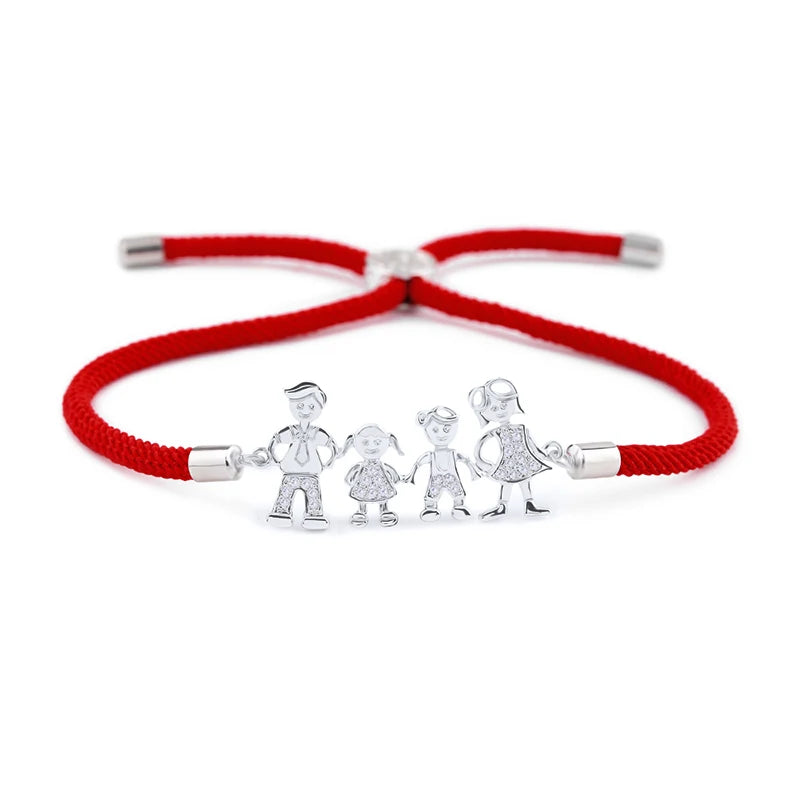 FLOLA Family Black Rope Gold Plated Bracelets Dad Mum Boy Bracelet Kid Adjustable Black String Bracelet Pulseiras Famila Brtb07