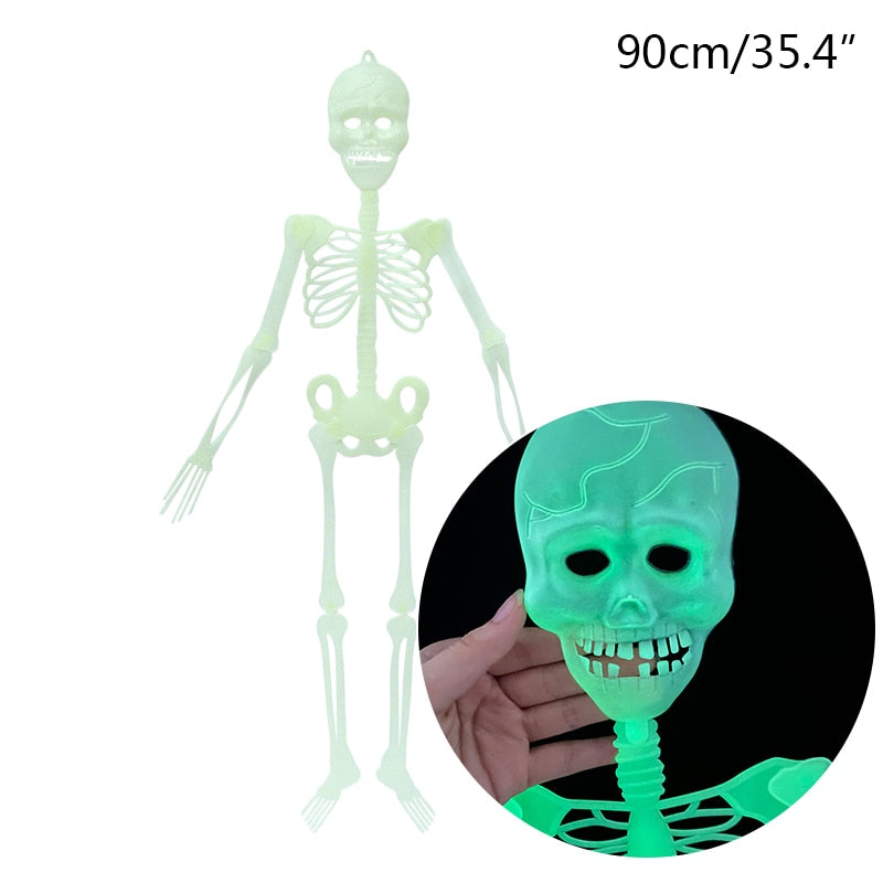 Scary Halloween Props Luminous Hanging Skeleton Halloween Party Home Outdoor Yard Garden Decoration Movable Glow Fake Skull