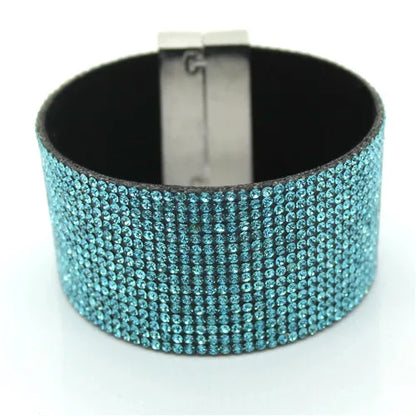 XQNI New Fashion High Quality Handmade Crystal Leather Bracelet for Men Women Trendy Black Rhinestone Classic Charm Bracelet.