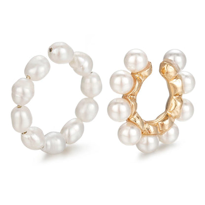 Women Pearl Ear Cuff Earring Bohemian Natural Freshwater Circle Small Clip on Earring  No Piercing Fake Cartilage Earring