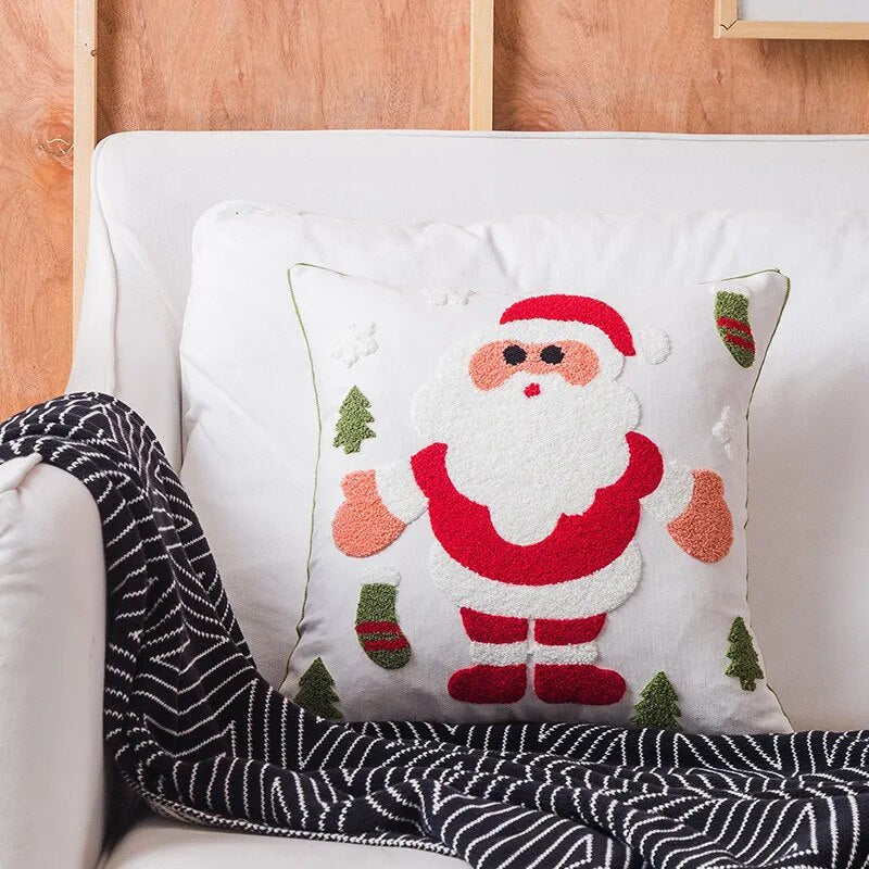 2023 Christmas Pillowcases Embroidered Cushion Cover Cotton Canvas Pillow Case C