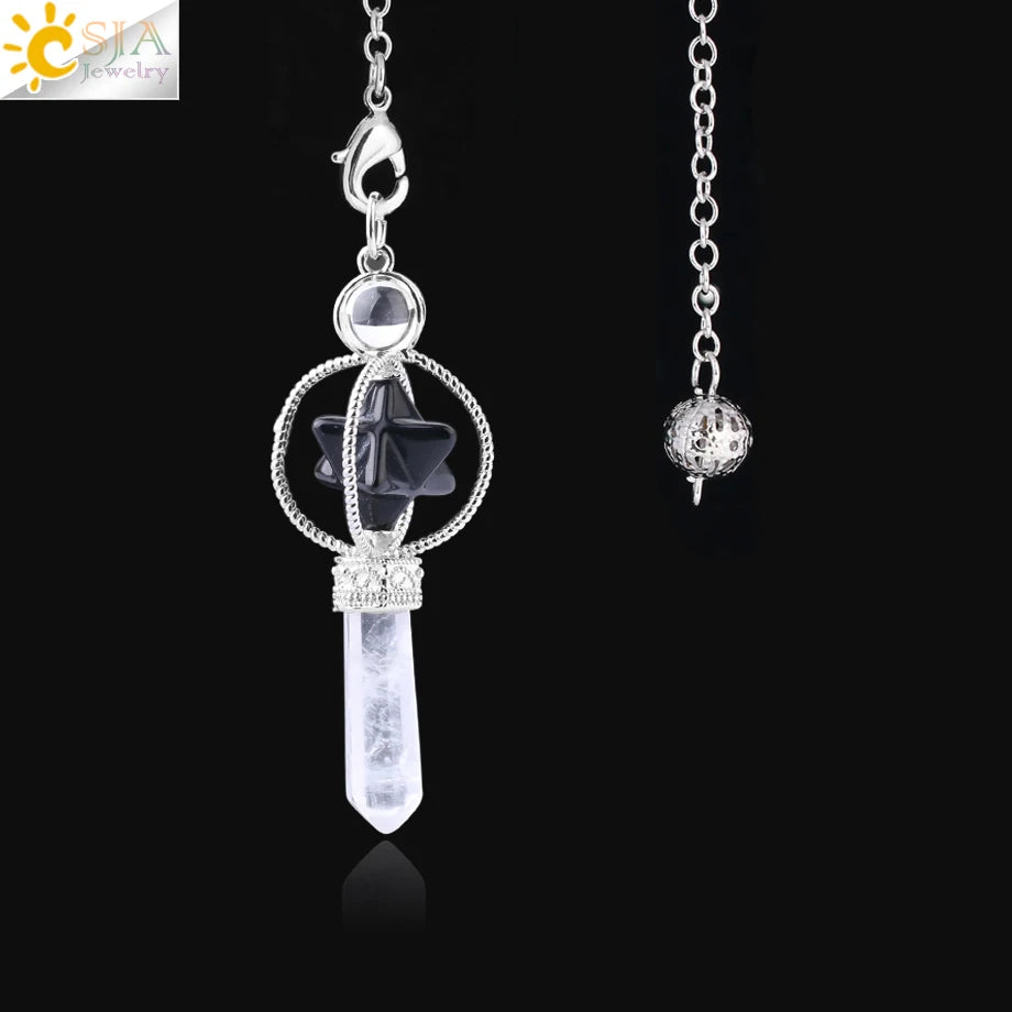 CSJA Merkaba Dowsing Pendulum Quartz Natural Stone Crystal Reiki Healing Pendule Pendant Pendulums Radiesthesia Pendulos F770