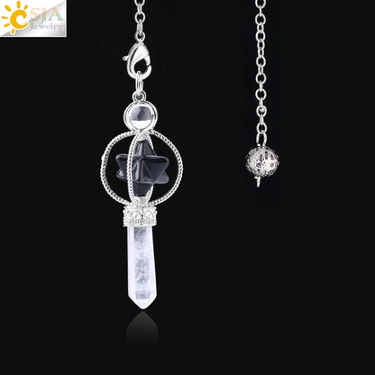 CSJA Merkaba Dowsing Pendulum Quartz Natural Stone Crystal Reiki Healing Pendule Pendant Pendulums Radiesthesia Pendulos F770