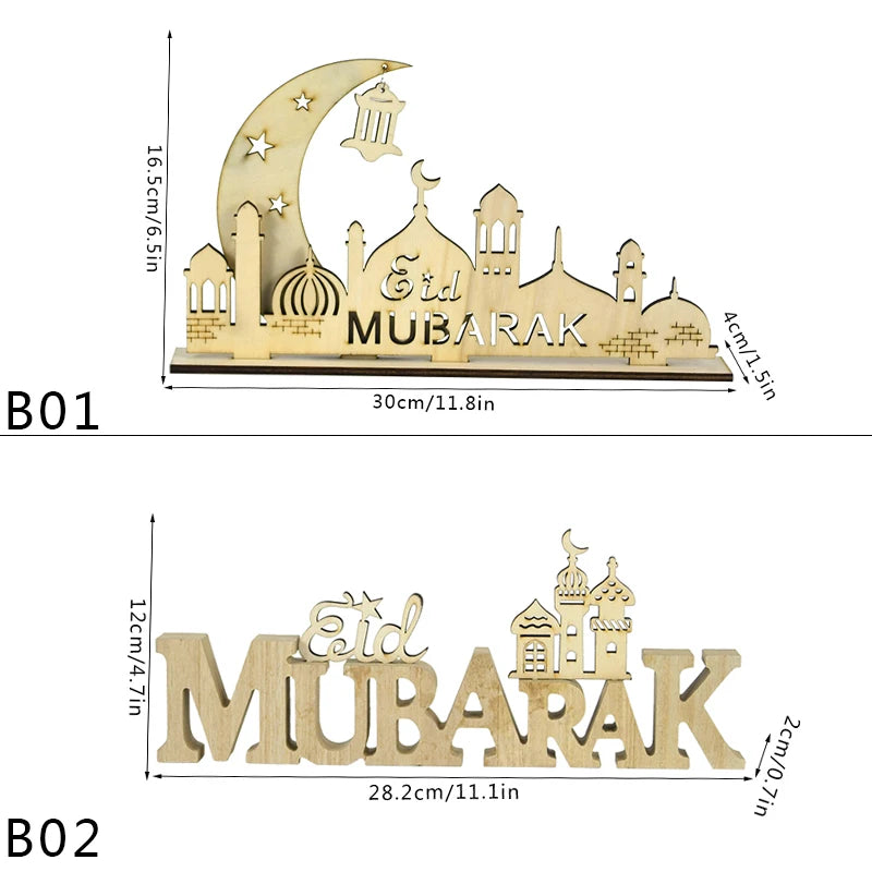 Eid Mubarak Wooden Ornament Ramadan Decorations for Home Islamic Muslim Party Supplies Eid Al Adha Favor Ramadan Kareem