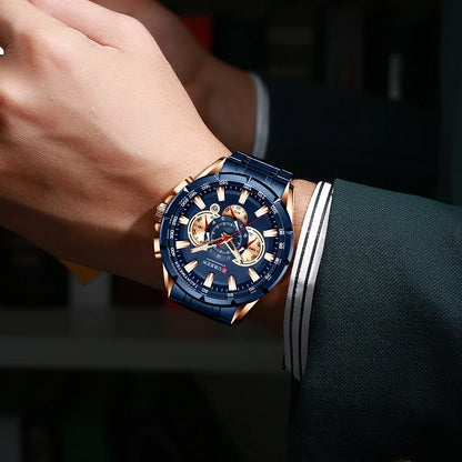 CURREN Luxury Casual Mens Watches Quartz Sports Chronograph Wristwatch Male Stainless Steel Luminous Hands Clock