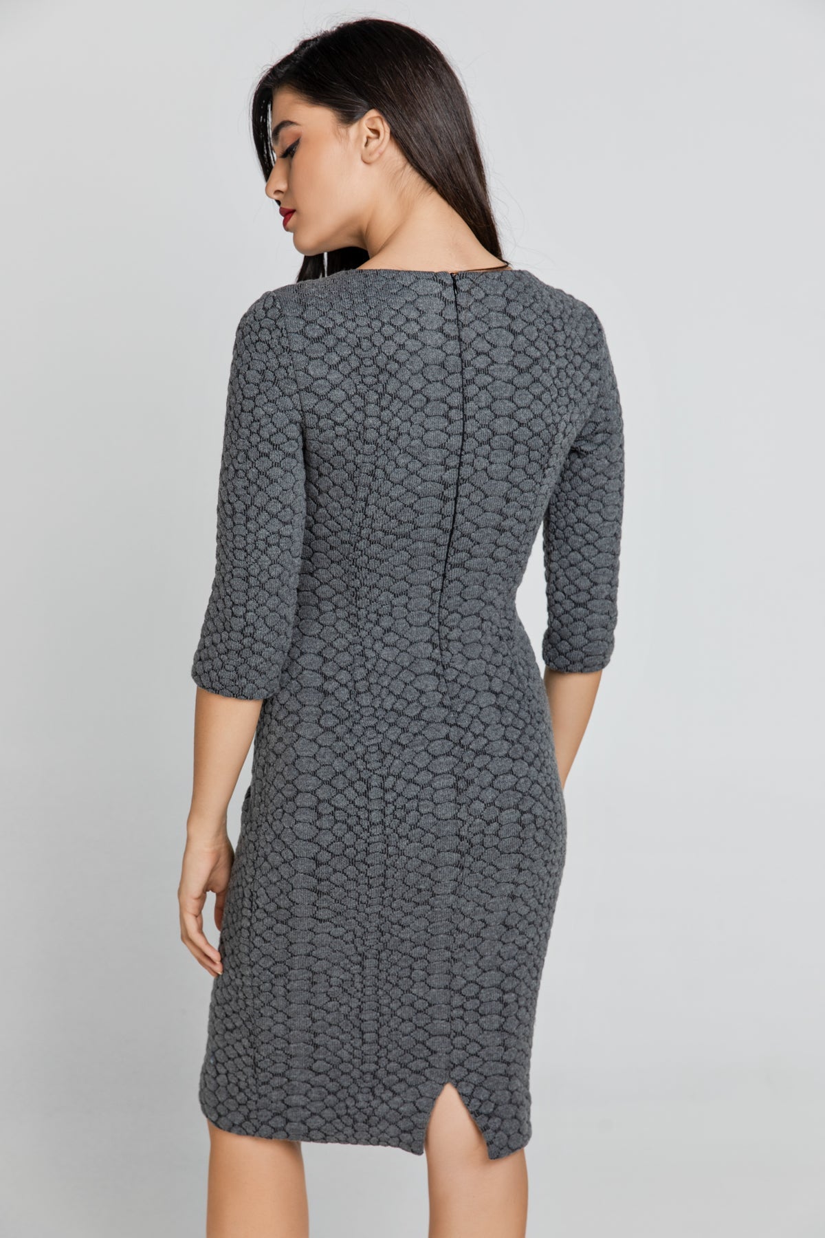 Dark Grey Jacquard Dress by Conquista
