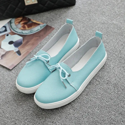 WOIZGIC Women Students Gril Female Leather White Shoes Flats Platform Lace Up Korean Casual Vulcanized Shoes FEZ-173