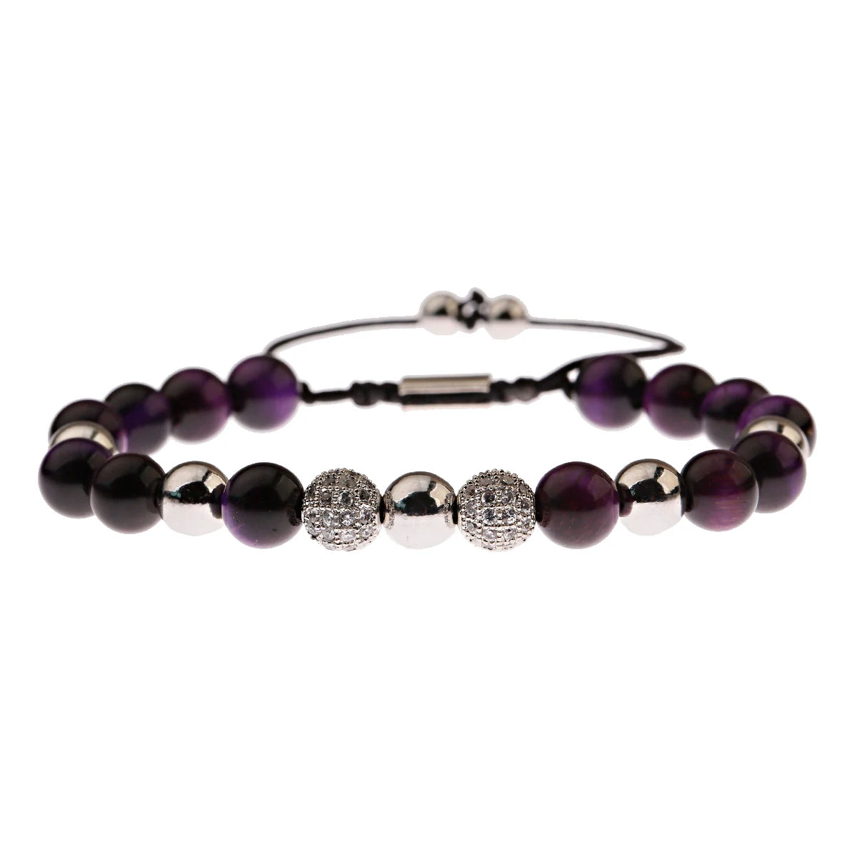 DOUVEI Round Black CZ Zircon Pave Lava Weaving Bracelet Men Beads Weaving Bracelet Homme Adjustable ABL005