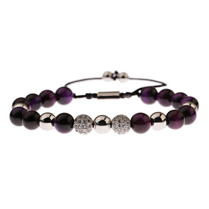DOUVEI Round Black CZ Zircon Pave Lava Weaving Bracelet Men Beads Weaving Bracelet Homme Adjustable ABL005
