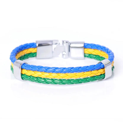 XQNI Fashion National Spain Flag ID Leather Bracelet Trendy Braided Surfer Bandage Charm Sporty Bracelets for Men Women Bangles