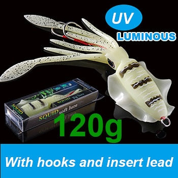 SUNMILE Fishing Soft Squid Lure 20g/60g/80g/100g/120g/150g Luminous/Uv Squid Jig Fishing Lures for Sea Fishing Wobbler Bait