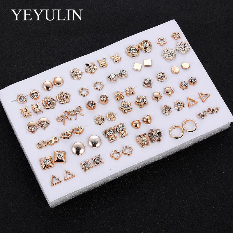 36Pairs/18pairs Earrings Mixed Styles Rhinestone Sun Flower Geometric Animal Plastic Stud Earrings Set for Women Girls Jewelry