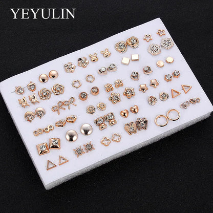 36Pairs/18pairs Earrings Mixed Styles Rhinestone Sun Flower Geometric Animal Plastic Stud Earrings Set for Women Girls Jewelry
