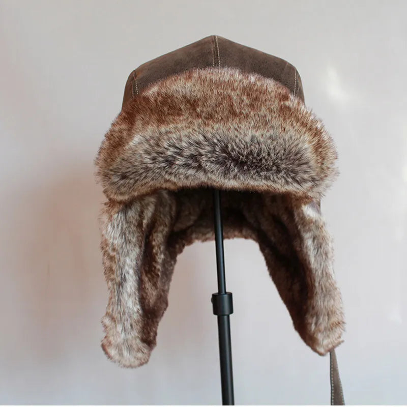 Winter Ushanka Hat Men Women's  Pilot Aviator Bomber Trapper Hat Faux Fur Leather Snow Cap With Ear Flaps