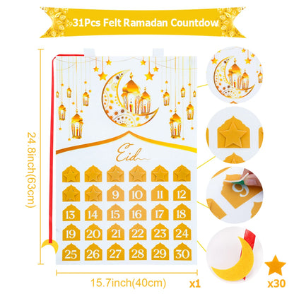 Ramadan Countdown Felt Calendar Eid Mubarak Decorations for Home Islamic Muslim Party Decor Ramadan Kareem Eid Al Adha Kid