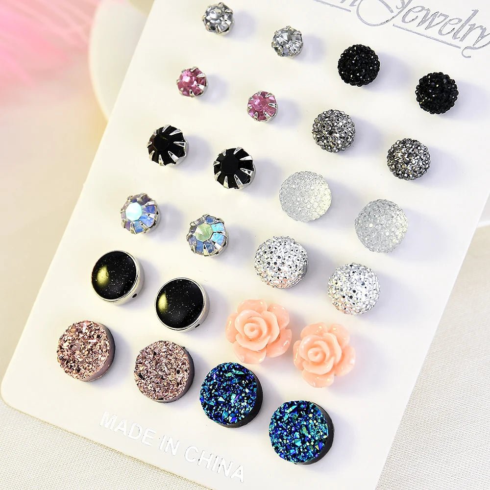 Crystal Simulated Pearl Earrings Set Women Jewelry Accessories Piercing Ball Stud Earring Kit Bijouteria Brincos
