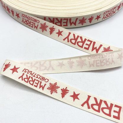 New 5yards 15mm Christmas Printed Polyester Cotton Ribbon DIY Wedding Christmas Party