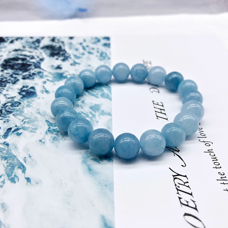 Natural Aquamari Bracelet Single Crystal Elastic Romantic Crystal Yoga Blue  Bracelet Woman Jewelry 4,6,8,10,12mm Beads