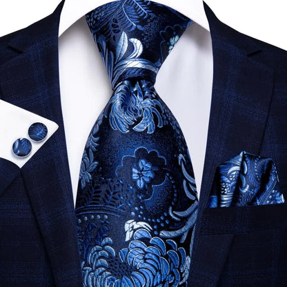 Business Tie for Men Silk Blue Tie Dots Necktie Set Plaid Cufflinks for Wedding Business Tie 150cm Hi-Tie SN-3529