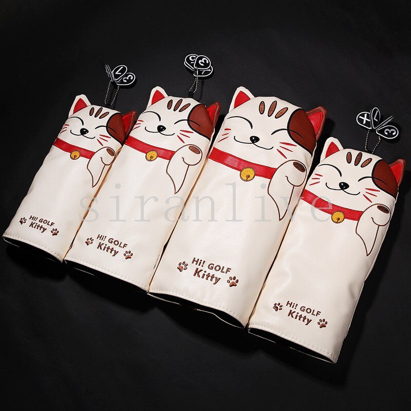 Money Cat PU Leather Golf Headcovers Head Covers Driver FW UT Utility With Number Tag
