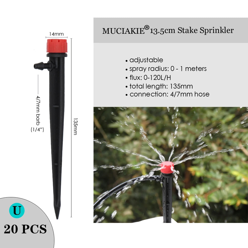 MUCIAKIE Variety Style Adjustable Irrigation Sprinkler Garden Emitters Stake Dripper Micro Spray Rotating Nozzle Watering Arrow