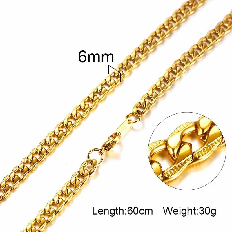 3-6mm Men Necklace Snake Chain Miami Cuba Link With Round Box and Wheat Chains Stainless Steel Choker Jewelry 24-27in