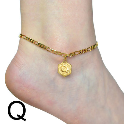Anniyo 21cm + 10cm Extender Chain / A-Z Initial Letter Anklet for Women Alphabet Jewelry Foot Chain Girl #105906