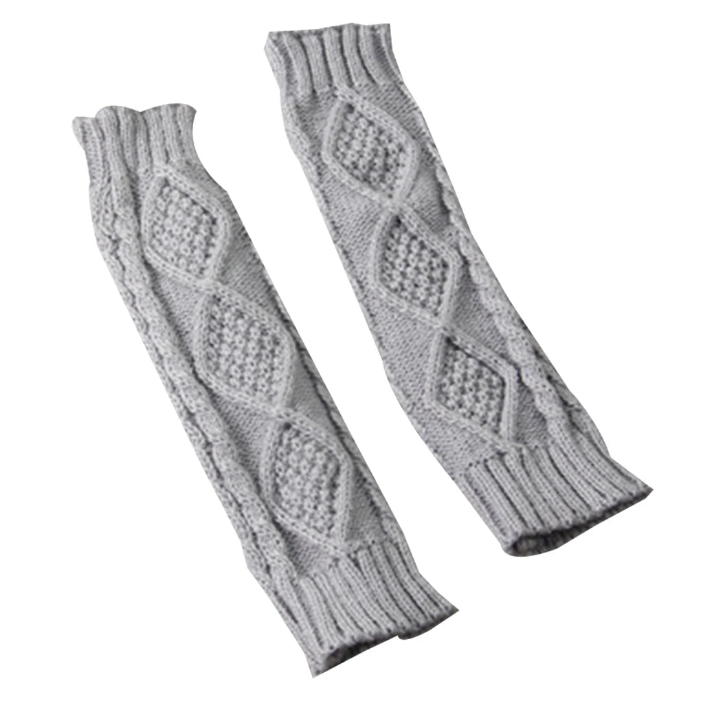 1 Pair Autumn Winter Women Knit Gloves Arm Wrist Sleeve Hand Warmer Girls Rhombus Long Half Winter Mittens Fingerless Gloves