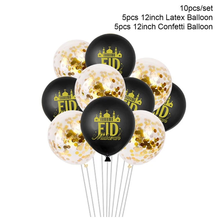 EID Mubarak Banner Balloons Cake Topper Ramadan Decoration Ramadan Kareem Mubarak Muslim Islamic Festival Party DIY Decorations