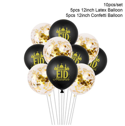 EID Mubarak Banner Balloons Cake Topper Ramadan Decoration Ramadan Kareem Mubarak Muslim Islamic Festival Party DIY Decorations